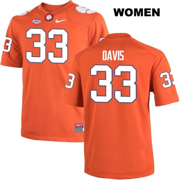 Women's Clemson Tigers #33 J.D. Davis Stitched Orange Authentic Nike NCAA College Football Jersey HVB4446MB
